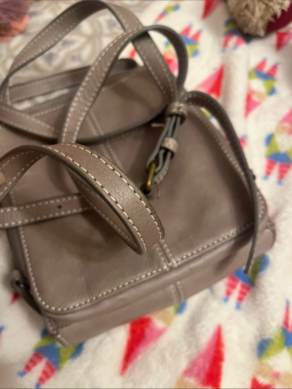 American Leather Taupe Leather Crossbody Bag - Picture 7 of 7